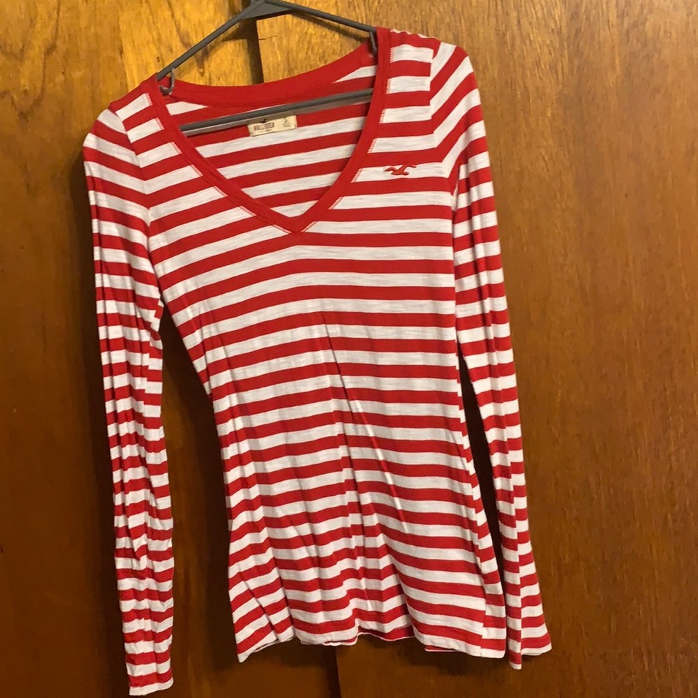 Red and white striped hollister long sleeve shirt